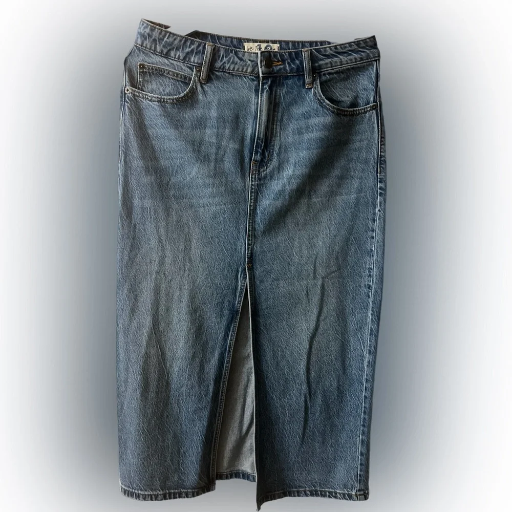 We The Free Blue Straight Leg Denim Skirt